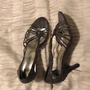 Snakeskin print brown strappy heels